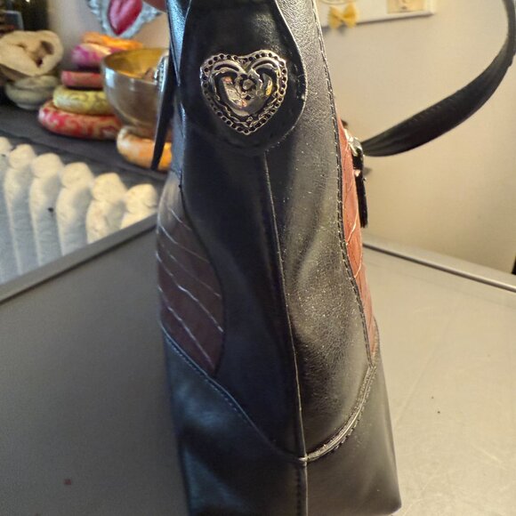 Brighton crocodile embossed vintage bag brown and black with Heart emblems. - Picture 9 of 14